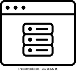 Ilustração vetorial de hospedagem na Web, conceito de servidor de site e plataforma on-line, design de armazenamento digital. Ícone de Linha
