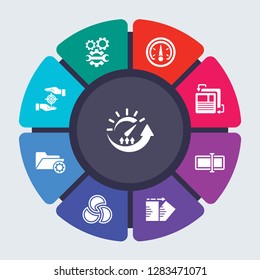 web hosting vector template for infographics. Business concept with 9 options, steps, parts, segments. Banner infographic cycling diagram, round chart, Uptime, Tech support, Bandwidth icons