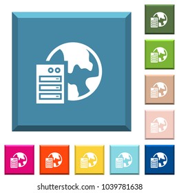 Web hosting white icons on edged square buttons in various trendy colors