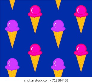Web ice cream cone seamless pattern vector sketch at dark blue background