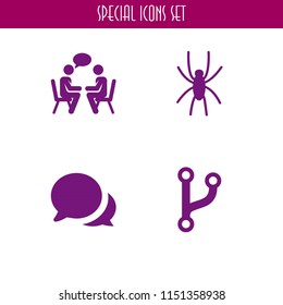 web icon. 4 web set with chat, code fork symbol and spider vector icons for web and mobile app