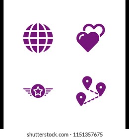 web icon. 4 web set with distance, global, hearts outline icon and rank vector icons for web and mobile app