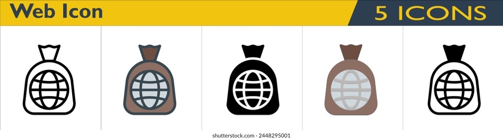 Web icon with 5 styles (outline, color lineal, solid, color and mixed)