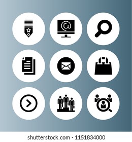 web icon. 9 web set with commerce and shopping, content, search and mail vector icons for web and mobile app