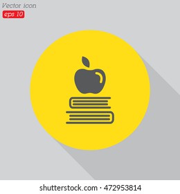 Web icon. Apple on books, knowledge icon