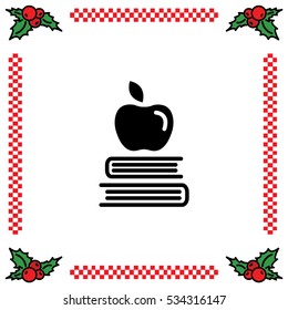 Web icon. Apple on books, knowledge icon