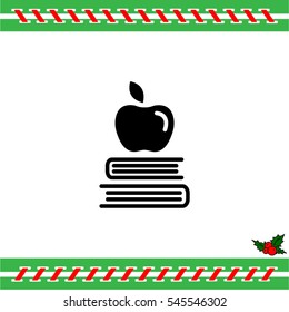 Web icon. Apple on books, knowledge icon