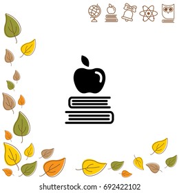 Web icon. Apple on books, knowledge icon