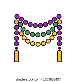 Web icon with bead garland in traditional purple-green-yellow palette. Symbol of carnival in honor Mardi Gras or Fat Tuesday - vector pictogram