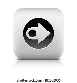 Web icon with black arrow sign in circle. Rounded square button with gray shadow, reflection on white background. Series in a stone style. Vector illustration graphic internet design element in 8 eps