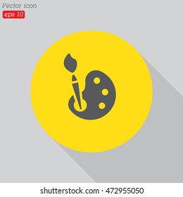 Web icon. Brush and paint, palette with paints and brush