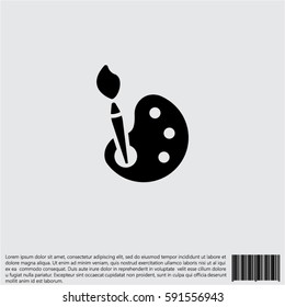 Web icon. Brush and paint, palette with paints and brush