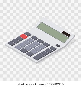 Web icon calculator. Flat isometric. Blank buttons and display. Solar battery. Computing device. Assistant for the student. Vector illustration.