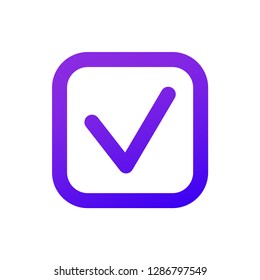 The web icon of a Checkbox icon. Thin Checkmark. Purple gradient. Professional web design.