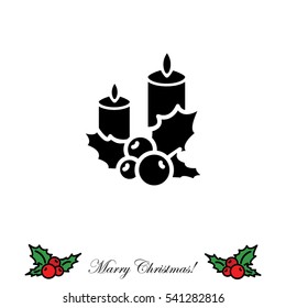 Web icon. Christmas candle and holly berry