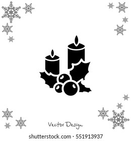 Web icon. Christmas candle and holly berry
