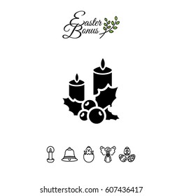 Web icon. Christmas candle and holly berry
