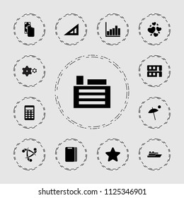 Web icon. collection of 13 web filled icons such as triangle ruler, cash payment, house building, building, umbrella, cutting board. editable web icons for web and mobile.