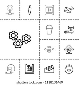 Web icon. collection of 13 web outline icons such as carrot, abacus, angry emot, gear, letter, home connection, router, mail. editable web icons for web and mobile.