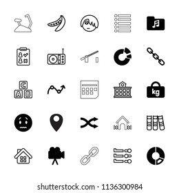 Web icon. collection of 25 web filled and outline icons such as sad emot, camera, shuffle, graph, abc cube, pie chart, emo emot. editable web icons for web and mobile.