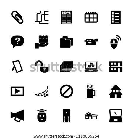 Web icon. collection of 25 web filled icons such as document, gift, domino, camera, prohibited, laptop, play, photo, house building. editable web icons for web and mobile.