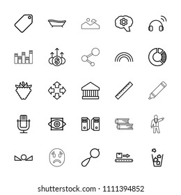 Web icon. collection of 25 web outline icons such as ruler, beanbag, tag, trash bin, move, bank, microphone, raspberry, gear. editable web icons for web and mobile.