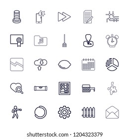 Web icon. collection of 25 web outline icons such as level ruler, pie chart, abacus, house, heart search, fence, lemon, fast forward. editable web icons for web and mobile.