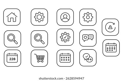 Web icon collection with thin lines. Media signs and symbols collection. Popular round icons, web and mobile icons. Vector illustration isolated on white background