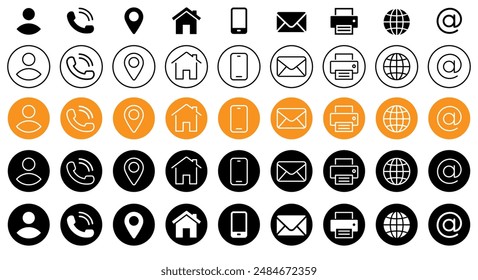 web icon, contact us icon, blog and social media round signs
