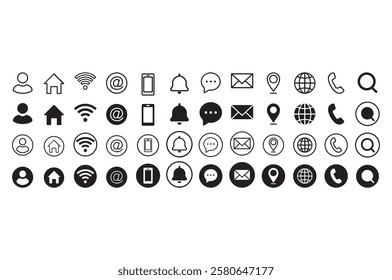 web icon, contact us icon, blog and social media round signs