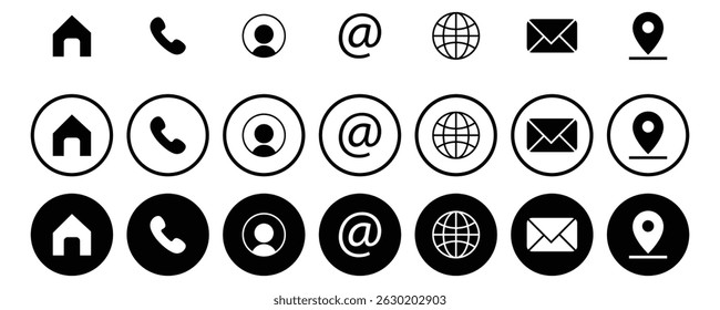  ícone web, ícone contacte-nos, blog e mídia social rodada sinais ilustração vetor no fundo branco