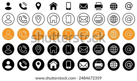 web icon, contact us icon, blog and social media round signs
