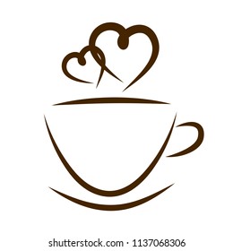 web icon cups of coffee and hearts isolated