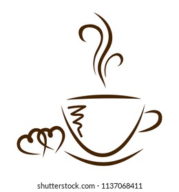 web icon cups of coffee and hearts isolated