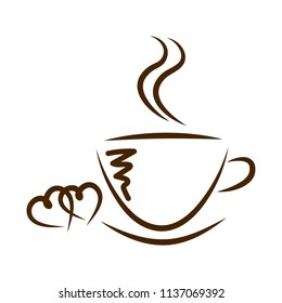 web icon cups of coffee and hearts isolated
