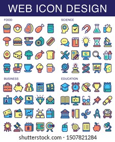 web icon design - education and knowledge,office and business,food and drink,   Science and technology
