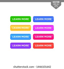 Web icon design template, 3D style button collection with text learn more