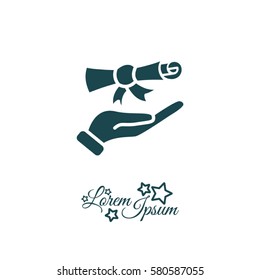 Web icon. Diploma in hand
