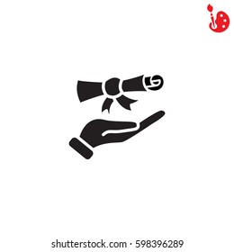 Web icon. Diploma in hand
