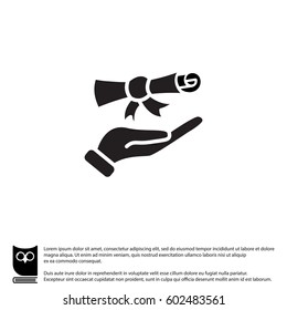 Web icon. Diploma in hand