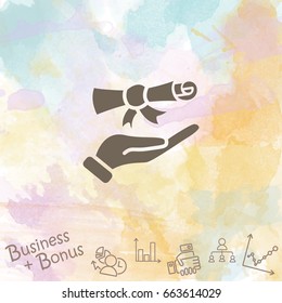Web icon. Diploma in hand