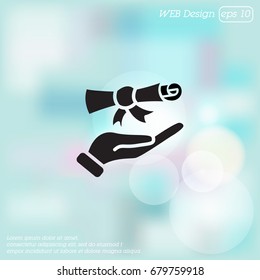 Web icon. Diploma in hand
