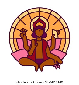 Web Icon With Figure Of Sun God Surya. Symbol Of Pongal, Maghi Or Makara Sankranti - Vector Pictogram