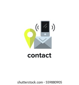 Web icon with geolocation symbol, smartphone and postal envelope. Modern flat style. Vector illustration