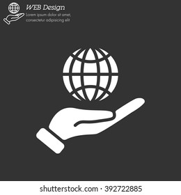 Web icon. Globe in hand.