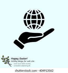 Web icon. Globe in hand.