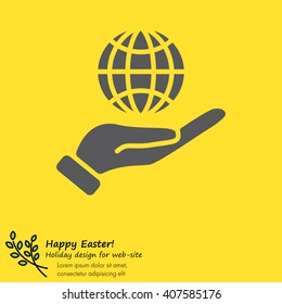 Web icon. Globe in hand.