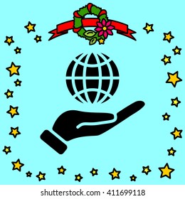 Web icon. Globe in hand.