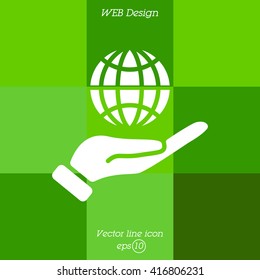 Web icon. Globe in hand.
