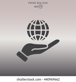 Web icon. Globe in hand.
